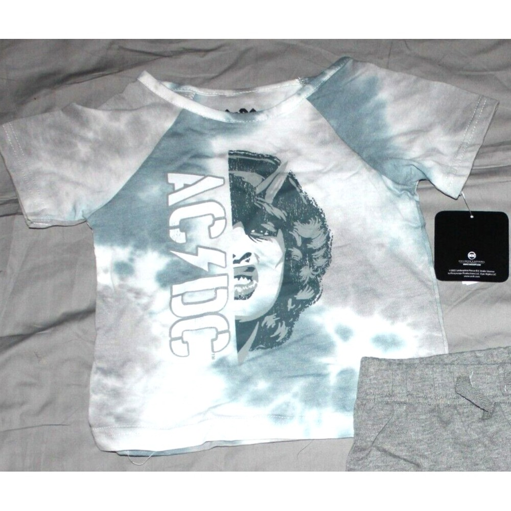 AC/DC shirt Toddler Boys Kids Size 18 month Blue Gray Tie Dye New